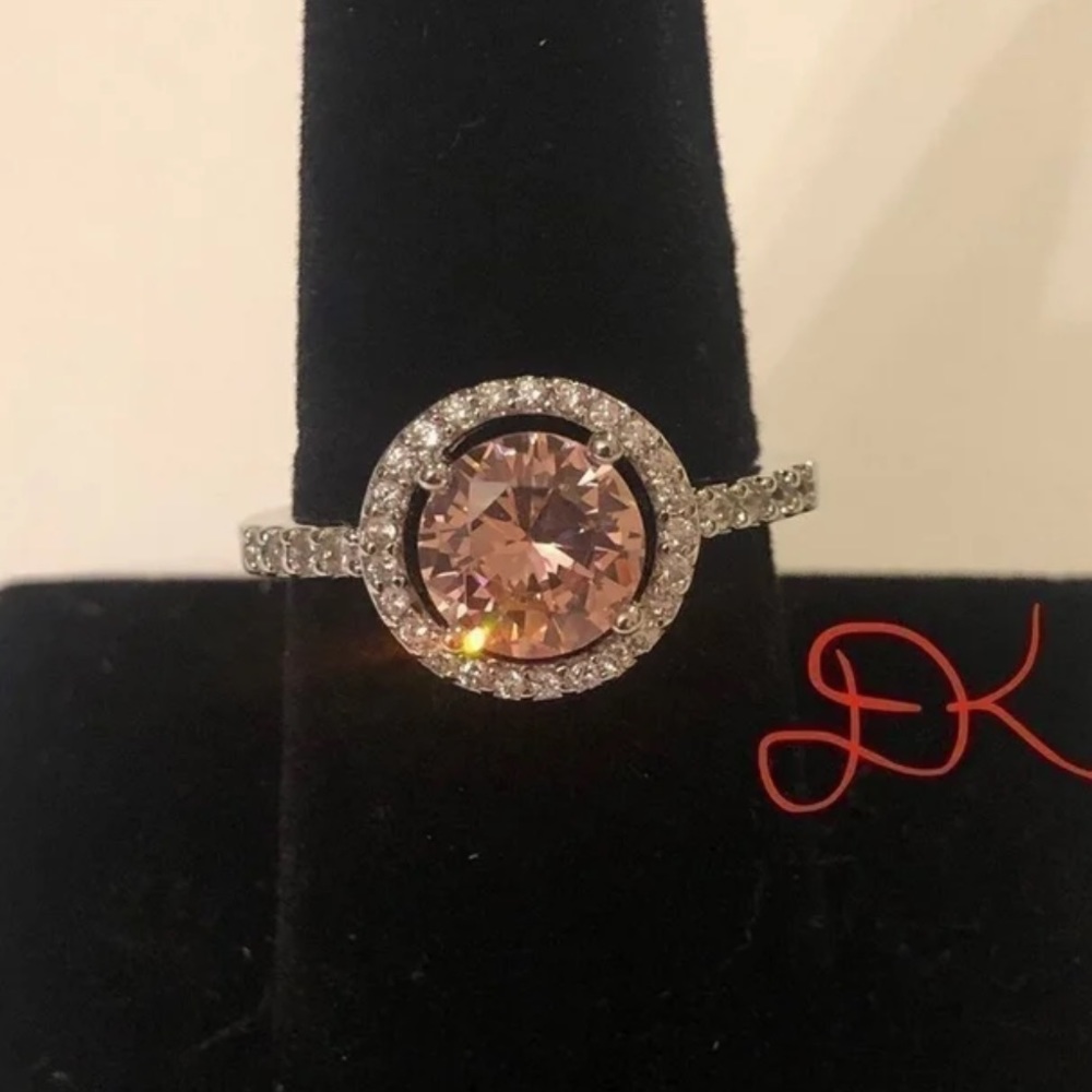 925/18K WHITEGOLD PINK SAPPHIRE BRIDAL WEDDING ENGAGMENTRING J13 SIZE 9